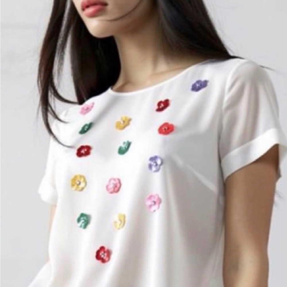 Edward Achour Elegant Sheer Blouse with Floral Accents